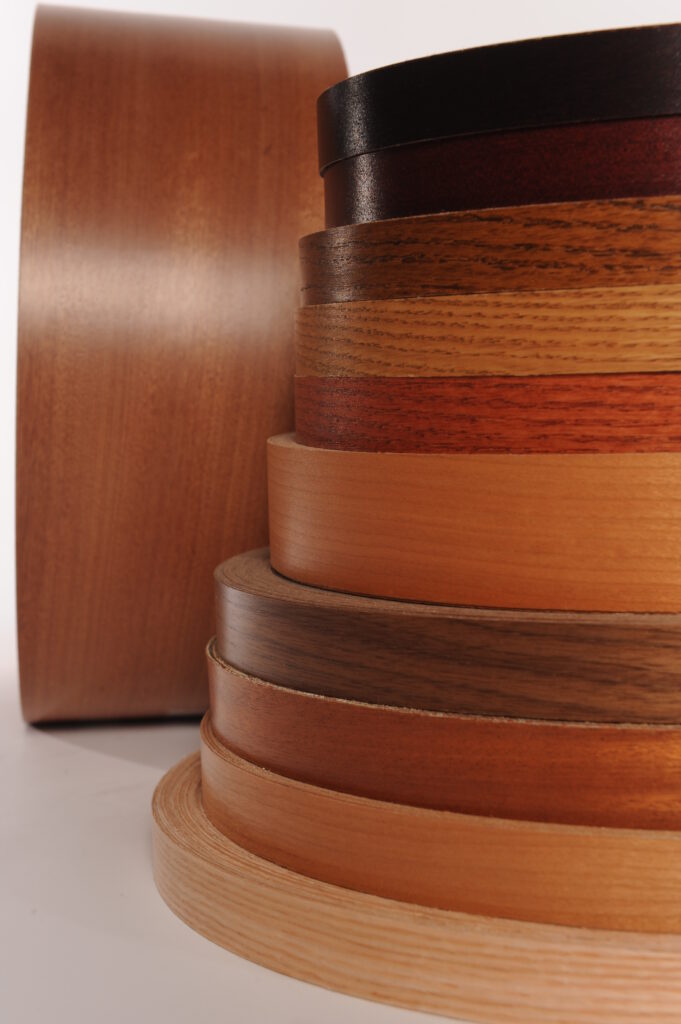Stack of prefinished veneer rolls